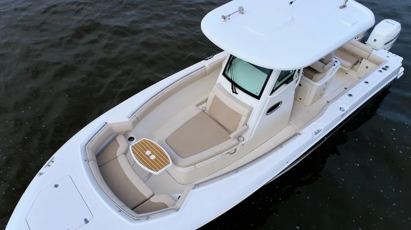 Best Opportunity Yacht Photos Pics 2017 Boston Whaler 280 Outrage boat on water, aerial view.