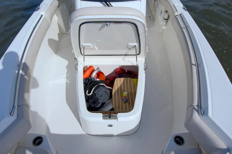 Best Opportunity Yacht Photos Pics 2017 Boston Whaler 280 Outrage boat storage compartment with gear.