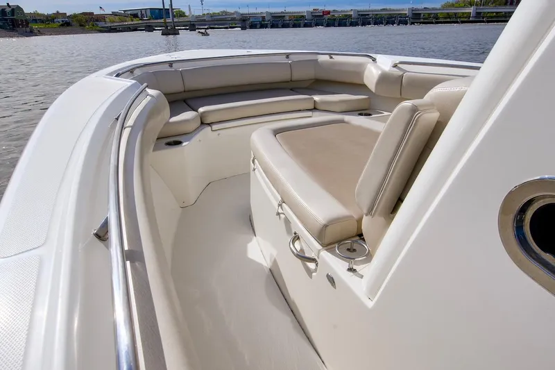 Best Opportunity Yacht Photos Pics 2017 Boston Whaler 280 Outrage boat interior with cushioned seating.