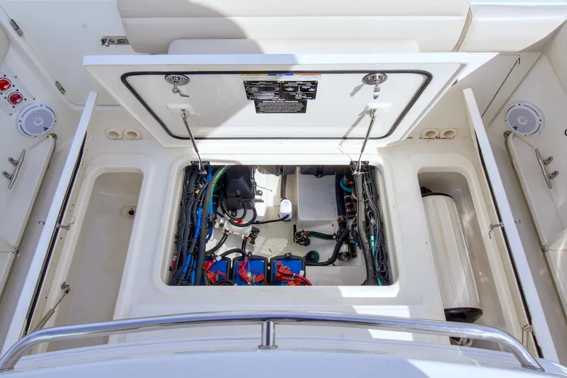 Best Opportunity Yacht Photos Pics 2017 Boston Whaler 280 Outrage engine compartment with wiring and components.