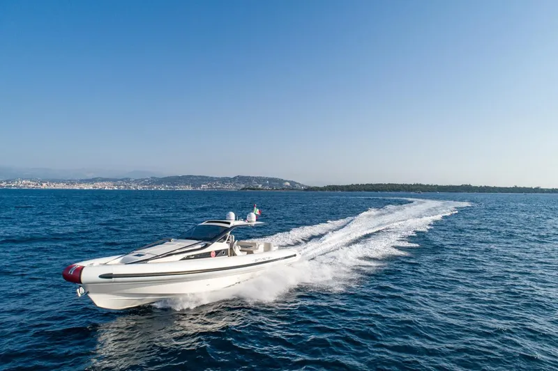 Anvera 48 Yacht Photos Pics 2025 Anvera 48 yacht cruising on open sea under clear blue sky.