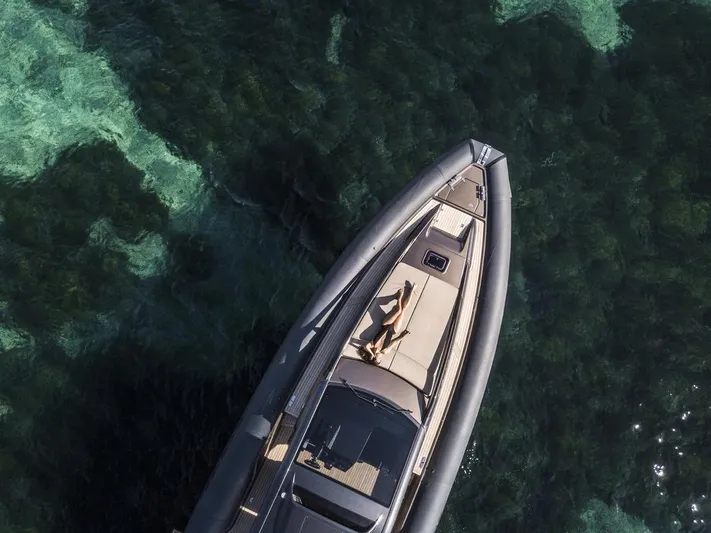 Anvera 48 Yacht Photos Pics Aerial view of 2025 Anvera 48 yacht on clear water.