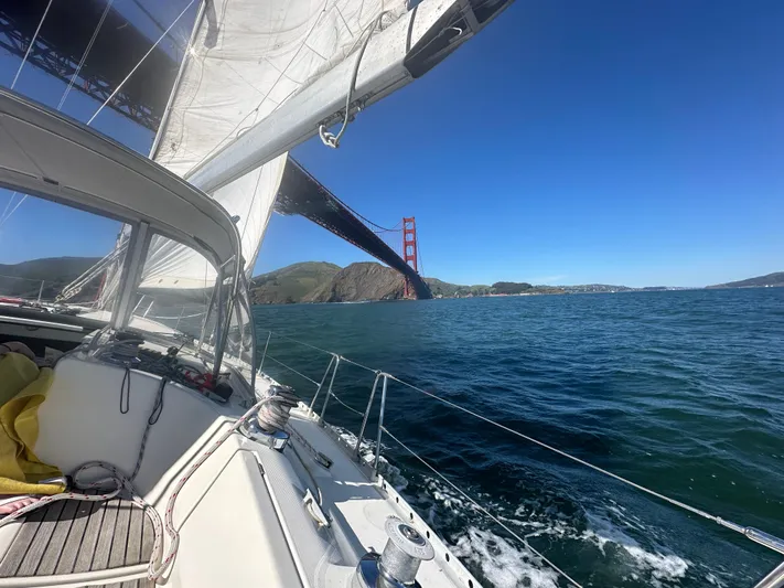 Ayla Yacht Photos Pics Sailing a 1991 Beneteau First near the Golden Gate Bridge on a clear day.