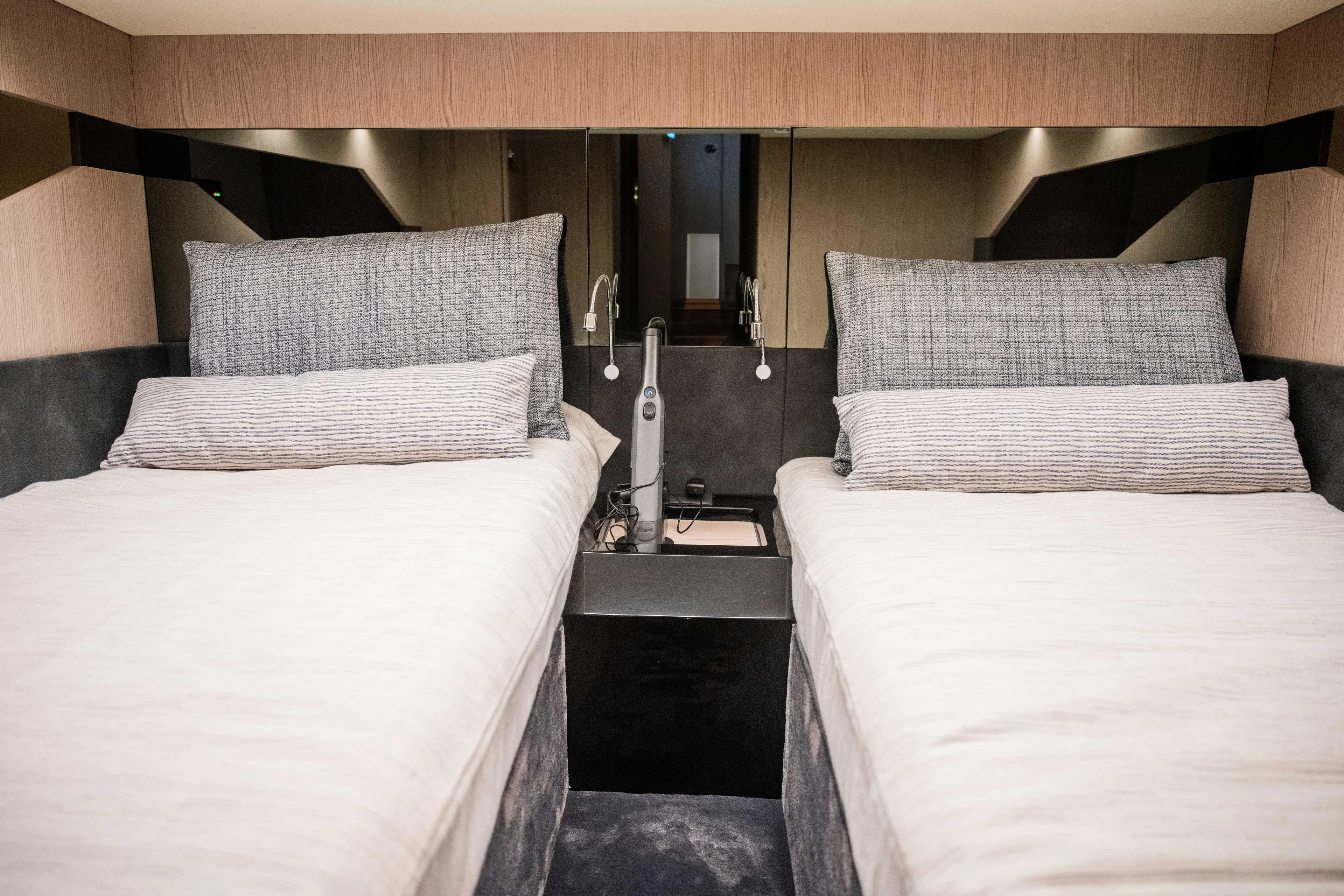  Yacht Photos Pics Twin beds in a luxurious Santasevera52 yacht cabin, 2026 model.