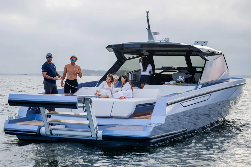  Yacht Photos Pics Luxury Santasevera52 yacht cruising with passengers enjoying the deck, 2026 model.