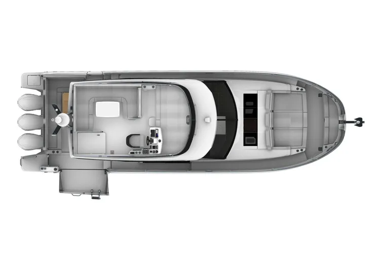 Yacht Photos Pics Top view of 2024 Jeanneau NC 1295 Fly boat layout, showcasing deck and cabin design.