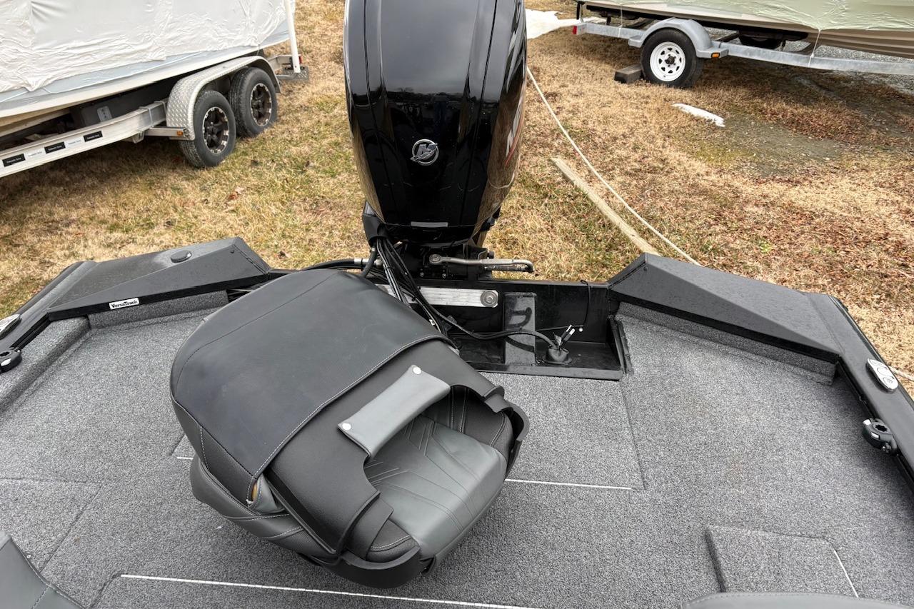 2023 Tracker Pro Team 175 TXW boat interior with motor and seating.