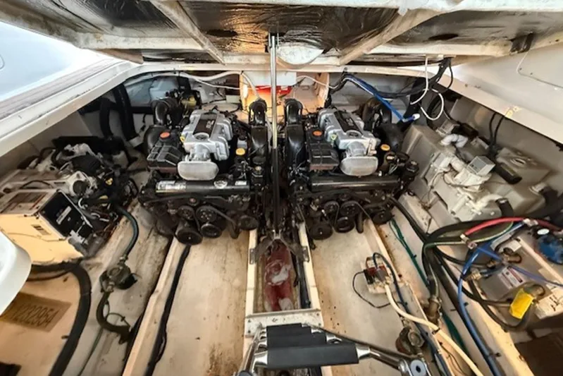  Yacht Photos Pics Engine room of 2011 Sea Ray Sundancer 370 with dual engines and mechanical components.