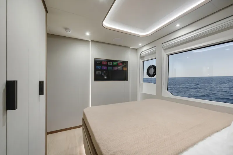 Lazzara Lpc 300 Yacht Photos Pics Luxurious cabin interior of 2027 Lazzara LPC 300 yacht with ocean view.