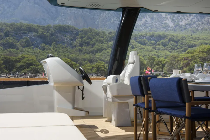 Lazzara Lpc 300 Yacht Photos Pics Luxurious 2027 Lazzara LPC 300 yacht interior with scenic mountain view.