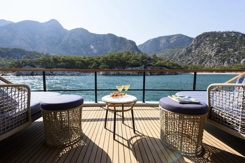 Lazzara Lpc 300 Yacht Photos Pics Luxurious Lazzara LPC 300 yacht deck with mountain and sea view, 2027 model.