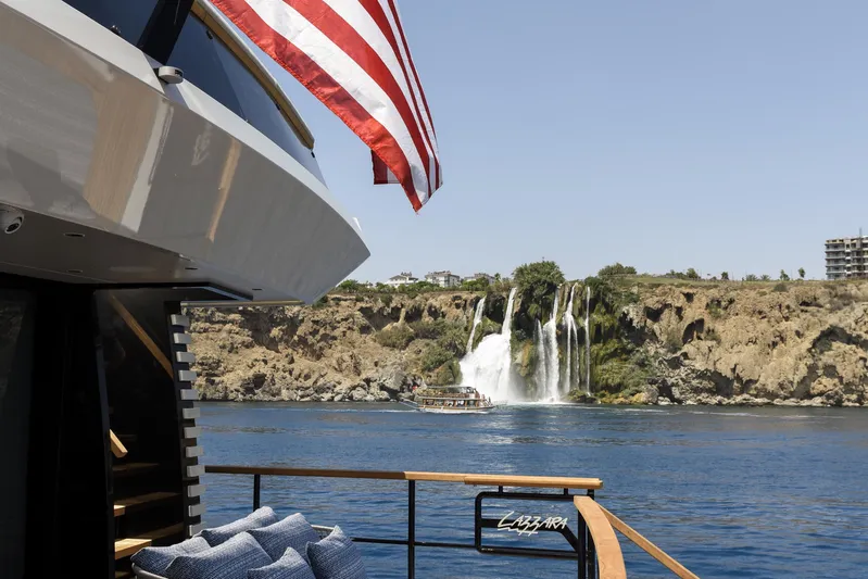 Lazzara Lpc 300 Yacht Photos Pics Luxury Lazzara LPC 300 yacht near scenic waterfall, 2027 model.