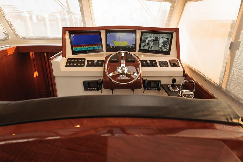  Yacht Photos Pics Helm of 2022 Composite Yacht CY46 with navigation screens and controls.