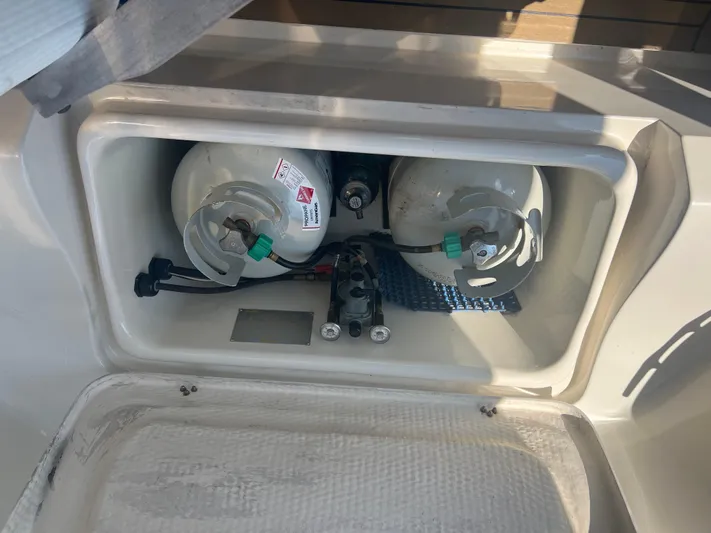  Yacht Photos Pics Propane storage compartment on a 1998 Cherubini Independence boat.