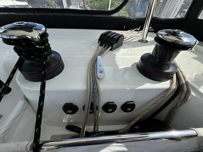 Bluevana Yacht Photos Pics 2023 Lagoon 42 yacht winches and ropes on deck.