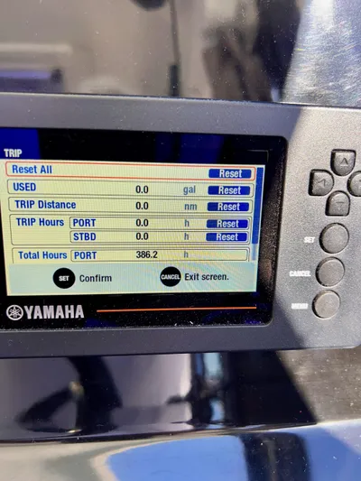  Yacht Photos Pics Yamaha display on 2019 Jeanneau NC 1095 showing trip and engine hours.