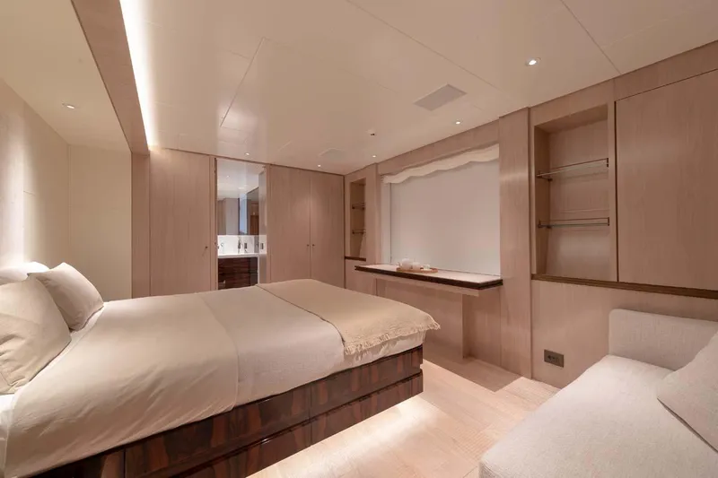 Oceanic 143 Yacht Photos Pics Luxurious 2023 Canados Expedition Yacht bedroom with modern design and elegant furnishings.