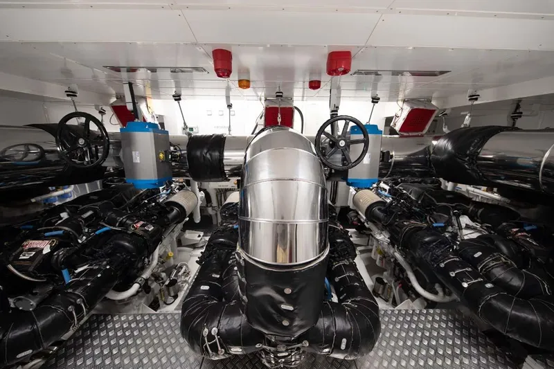 Oceanic 143 Yacht Photos Pics Engine room of 2023 Canados Expedition Yacht, featuring advanced machinery and sleek design.