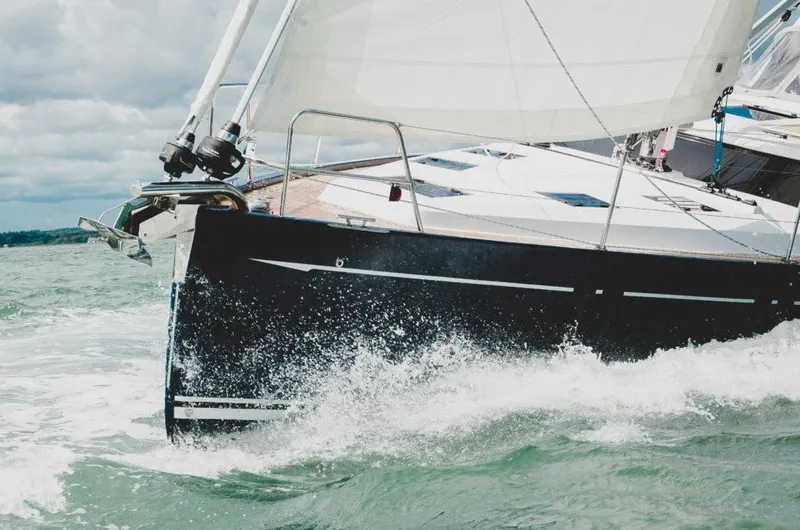 New Boat Built To Order Yacht Photos Pics Sailing yacht Southerly 480, 2025 model, cutting through ocean waves.
