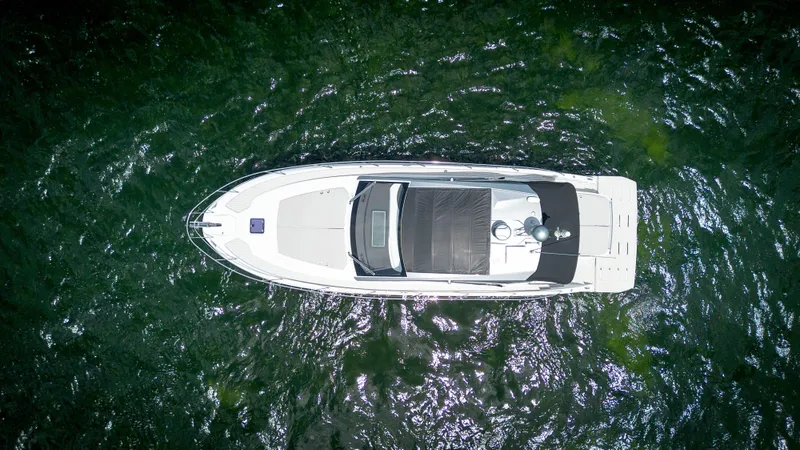  Yacht Photos Pics Overhead view of 2023 Azimut Atlantis 45 yacht on water.