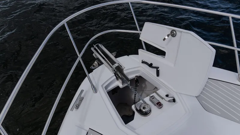  Yacht Photos Pics 2023 Azimut Atlantis 45 yacht anchor system on deck, featuring sleek design and modern equipment.
