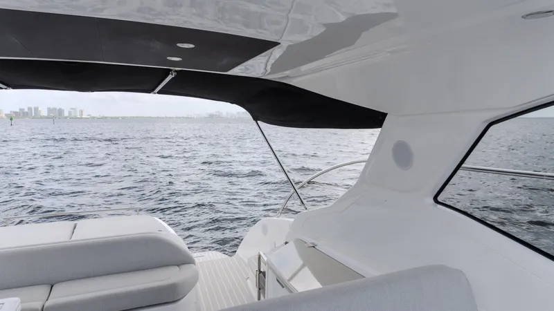  Yacht Photos Pics 2023 Azimut Atlantis 45 yacht interior with ocean view, featuring sleek seating and modern design.