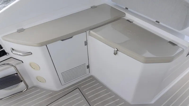  Yacht Photos Pics 2023 Azimut Atlantis 45 yacht interior with sleek storage compartments and modern design.