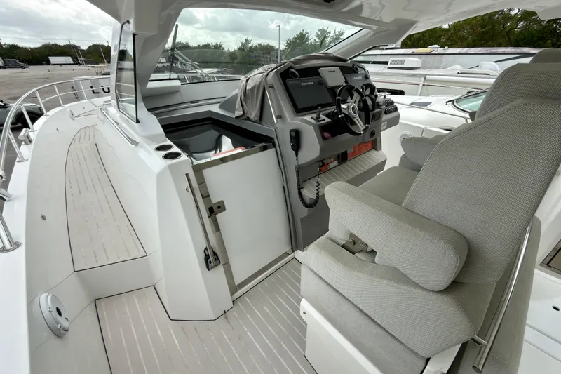  Yacht Photos Pics 2019 Azimut Verve 40 yacht cockpit with helm station and seating.