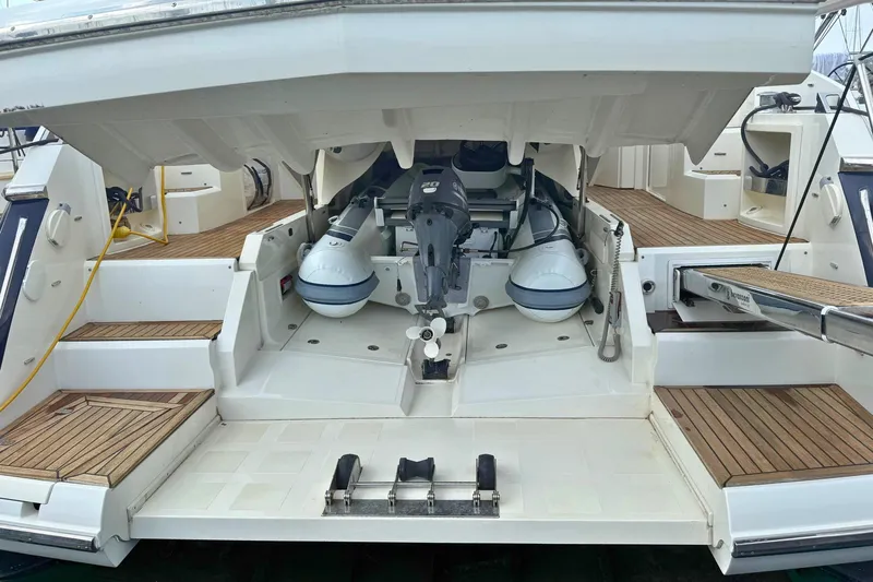  Yacht Photos Pics 2007 Absolute 56 HT yacht with open stern, showcasing interior and equipment.