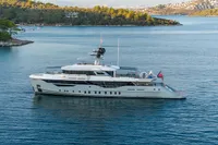 Luxurious 2023 Bilgin Custom yacht cruising in serene coastal waters.