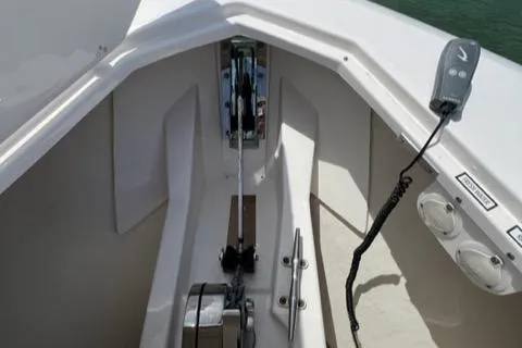  Yacht Photos Pics 2019 Pursuit S408 boat anchor system with control panel and winch.