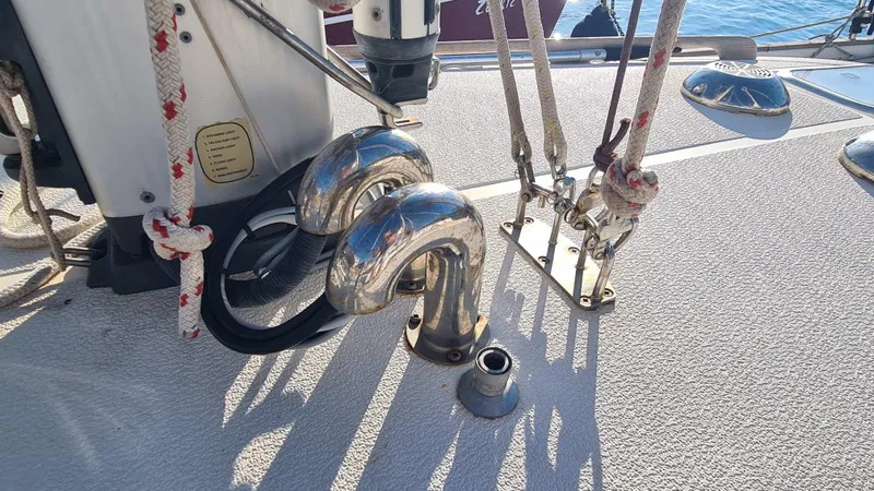 Surfing Safari Yacht Photos Pics Deck fittings and rigging on a 2010 Hallberg-Rassy 40 sailboat.