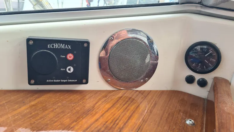 Surfing Safari Yacht Photos Pics Control panel of a 2010 Hallberg-Rassy 40 yacht with Echomax radar.