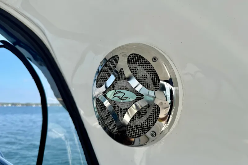 Escape Yacht Photos Pics Close-up of a 2009 Rinker 360 Express Cruiser speaker on a boat.