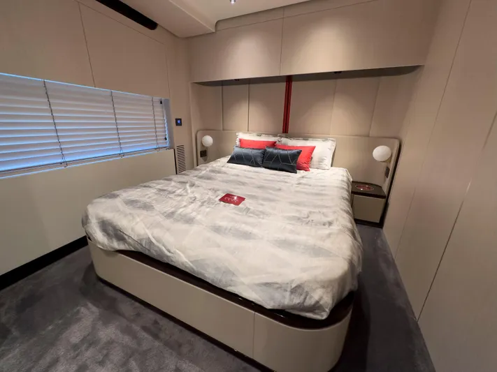  Yacht Photos Pics Luxurious bedroom interior of 2020 Azimut GRANDE 25 METRI yacht with modern design.