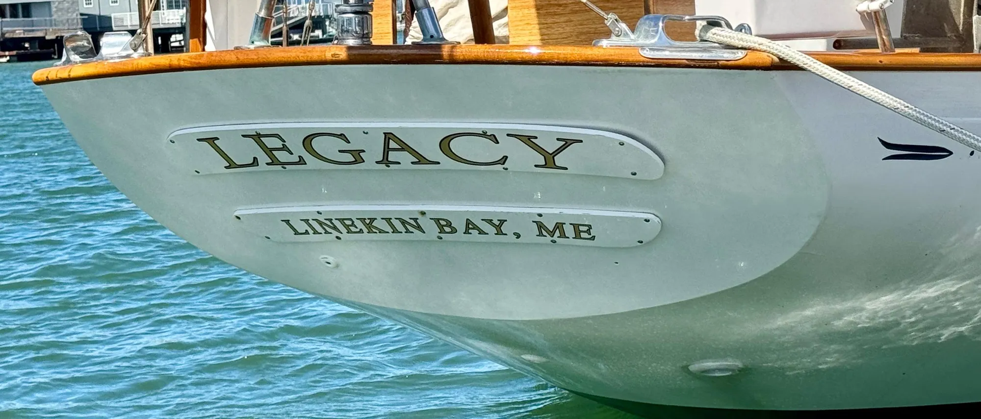 Aage Nielsen 50' Ketch "Legacy" docked at Linekin Bay, ME, 1956 model.