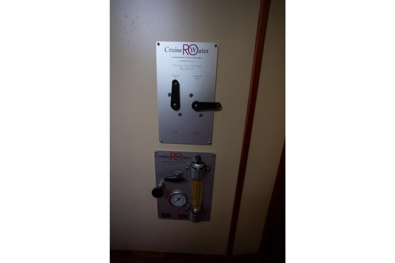 Amazing Grace Yacht Photos Pics Control panel on 1983 Kadey-Krogen Manatee 36 boat, featuring Cruise RO Water system.