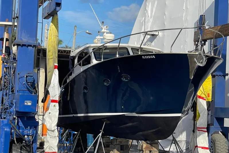  Yacht Photos Pics Custom 2007 NNS Sea Scout 41 yacht in dry dock, undergoing maintenance.