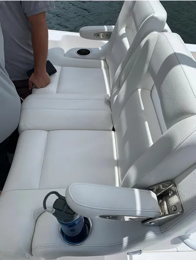  Yacht Photos Pics 2015 Intrepid 375 Walkaround boat with white leather seating.