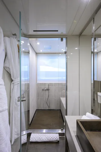 Halcyon Yacht Photos Pics Luxurious bathroom on 2018 Sanlorenzo SD112 yacht with modern shower and elegant design.