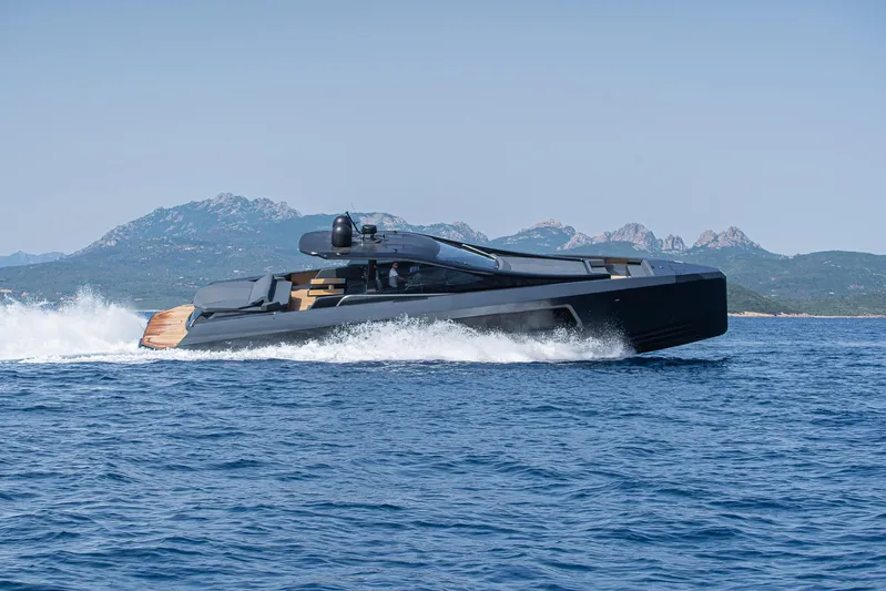 Maori 64 Yacht Photos Pics Futuristic Maori M64 yacht cruising on open sea, 2025 model.