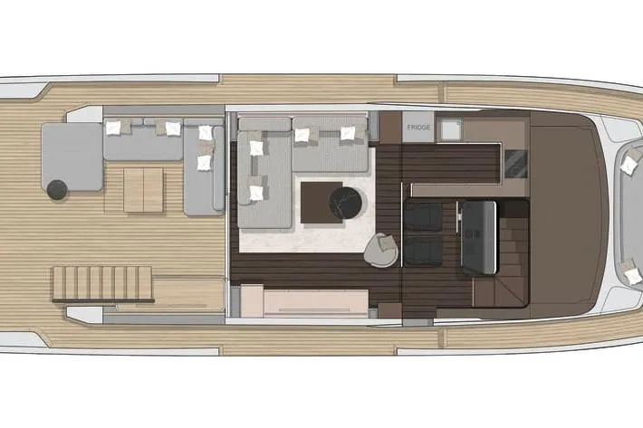  Yacht Photos Pics Floor plan of 2026 Cranchi Sessantasette 67 Corsa yacht, featuring spacious interior layout.