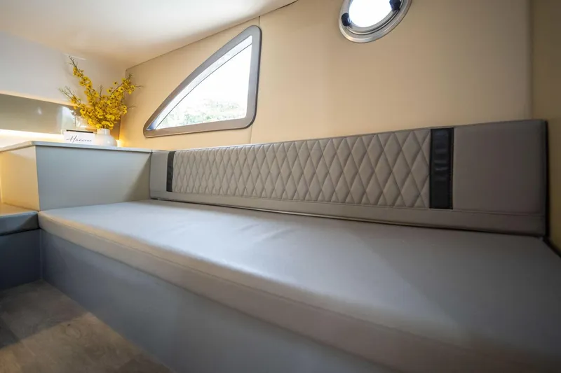  Yacht Photos Pics Luxurious interior of 2026 Hanover 387 yacht with elegant seating and modern design.