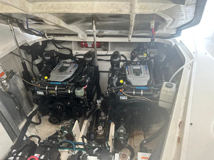  Yacht Photos Pics Engine compartment of a 2012 Sea Ray 330 Sundancer with dual engines.