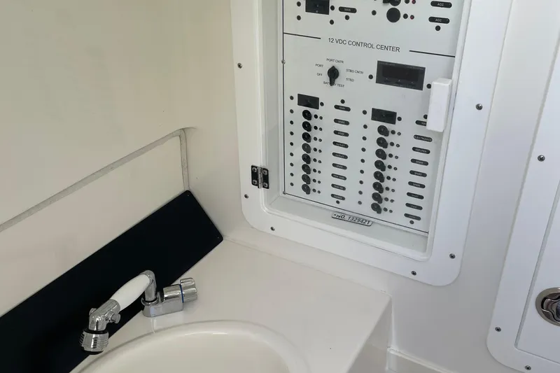  Yacht Photos Pics Control panel and sink in 2022 SeaVee 370z boat interior.