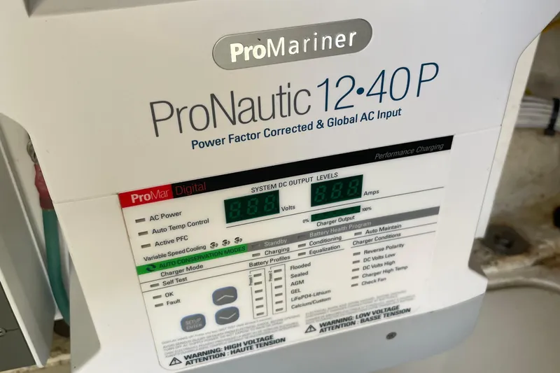  Yacht Photos Pics ProMariner ProNautic 12-40P marine battery charger display on a 2022 SeaVee 370z boat.