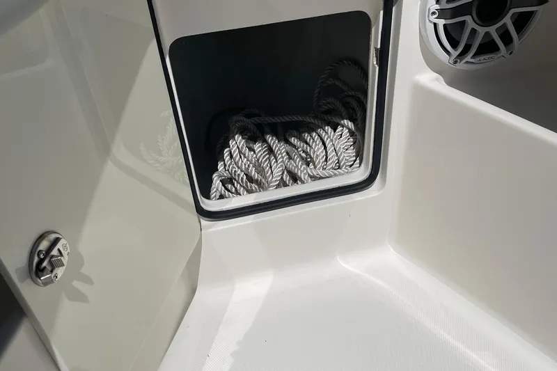  Yacht Photos Pics Storage compartment with rope on a 2022 SeaVee 370z boat.