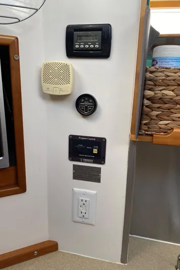 Magic Yacht Photos Pics Control panel and outlets inside a 2008 PDQ MV-41 boat cabin.