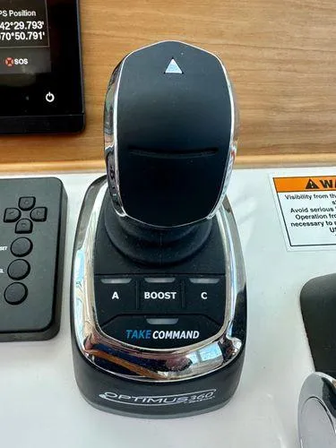 Fin & Tonic Yacht Photos Pics Optimus 360 joystick control on 2020 Back Cove 34O boat dashboard.