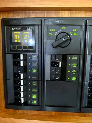 Fin & Tonic Yacht Photos Pics Electrical control panel on a 2020 Back Cove 34O boat.